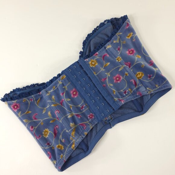 VINTAGE Y2K VICTORIA'S SECRET COUNTRY 36B FLORAL BLUE VELVET BUSTIER CORSET TOP. - Picture 6 of 16